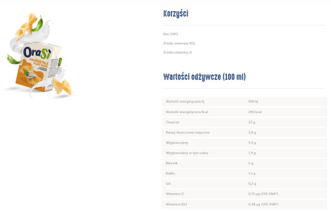 Krem roślinny wegański do gotowania OraSi 200ml