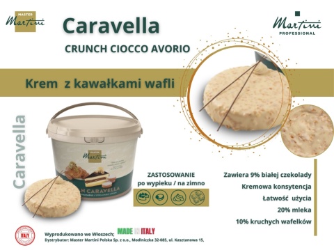 Krem biała czekolada z kawałkami wafli Crunch Caravella 5KG na zimno Krem biała czekolada z kawałkami wafli Crunch Caravella 5KG na zimno