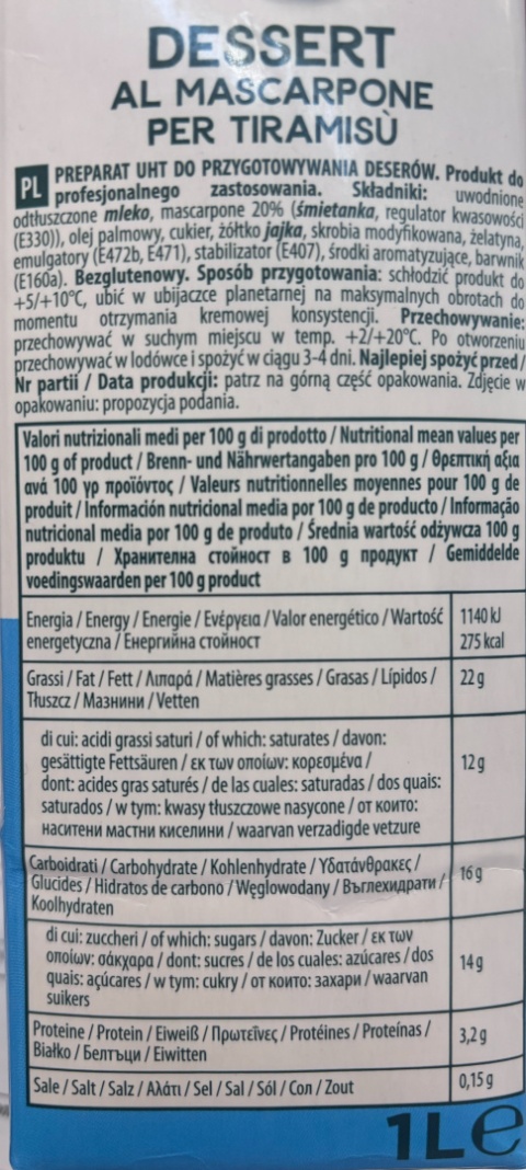 AV40IA DESSERT AL MASCARPONE PER TIRAMISU 1 LT X 12