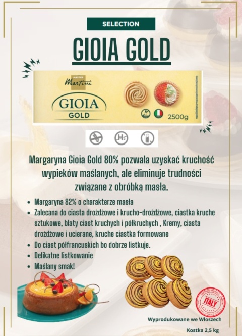 Margaryna GIOIA GOLD do ciast kruchych, ciastek maślanych, listkuje AG3BBB 2,5 KG