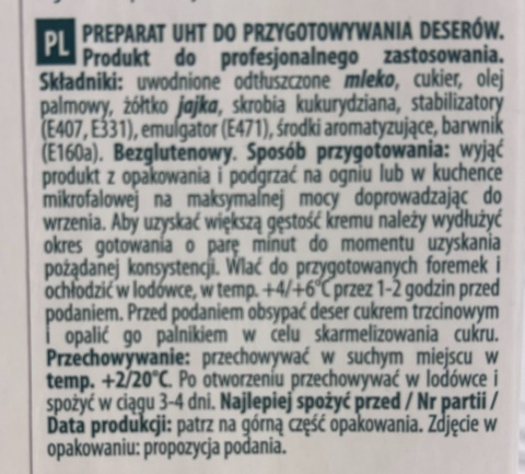 Baza do przygotowania Kremu hiszpańskiego deseru katalońskiego UHT 1L